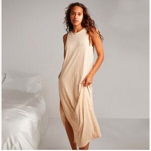 Lunya 100% Linen Side Slit Tank Dress in Cream Oatmeal Size XS NWT